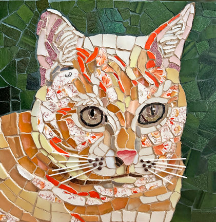 mosaic cat for mosaic class at the creative arts center of Dallas