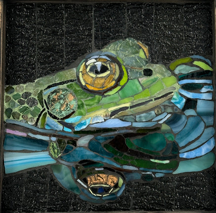 frog mosaic for mosaic class at The Creative Arts Center of Dallas