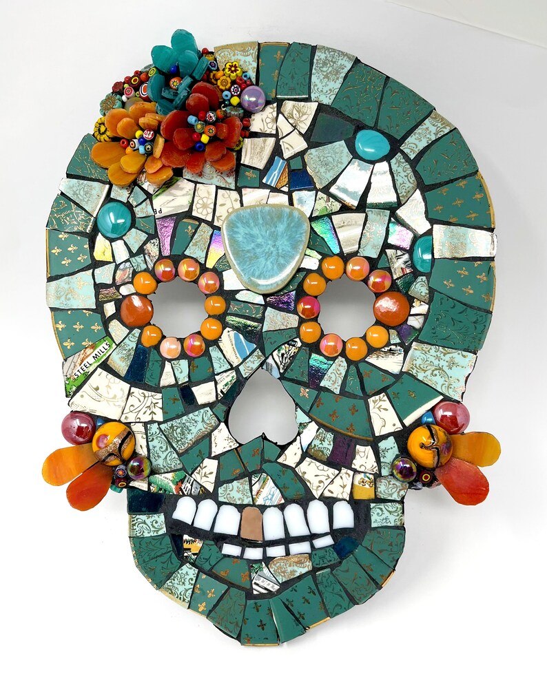 mosaic skull art Rebecca Collins mosaic class Creative Arts Center of Dallas