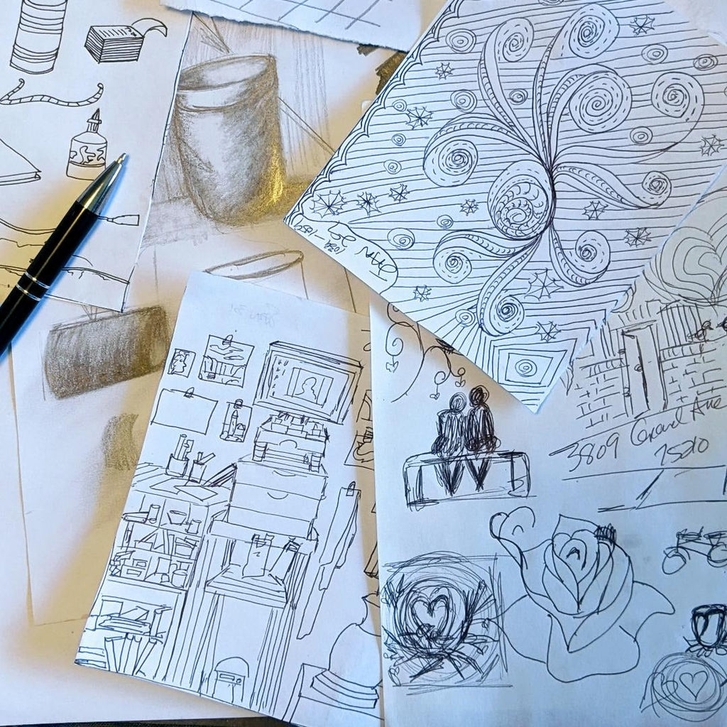 Drawing Class at the Creative Arts Center of Dallas - image of pen drawings